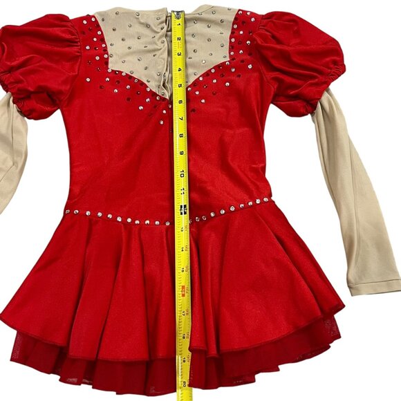 Girls Red Long Sleeve Rhinestone Ice Figure Skating Dress - Picture 7 of 12